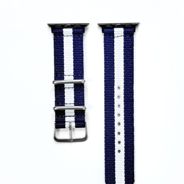 Navy and White Striped Nylon Buckle Strap for Apple Watch