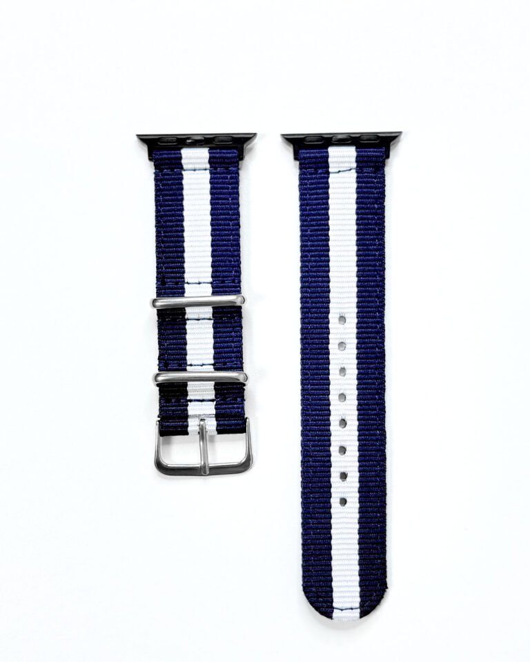 Navy and White Striped Nylon Buckle Strap for Apple Watch